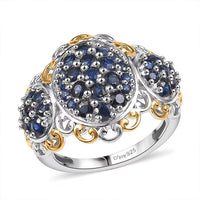 Premium Kanchanaburi Blue Sapphire Ring in 18K Vermeil YG and Rhodium OverSterling Silver (Size 10.0) 2.00