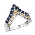 Premium Kanchanaburi Blue Sapphire 1.00 ctw Chevron Ring in Vermeil YG and Rhodium Over Sterling Silver (Size 10.0) - Sticky add to cart bar