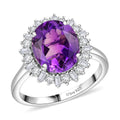 D'Joy Premium Moroccan Amethyst and Moissanite 3.90 ctw Regal Bloom Ring in Rhodium Over Sterling Silver - Sticky add to cart bar