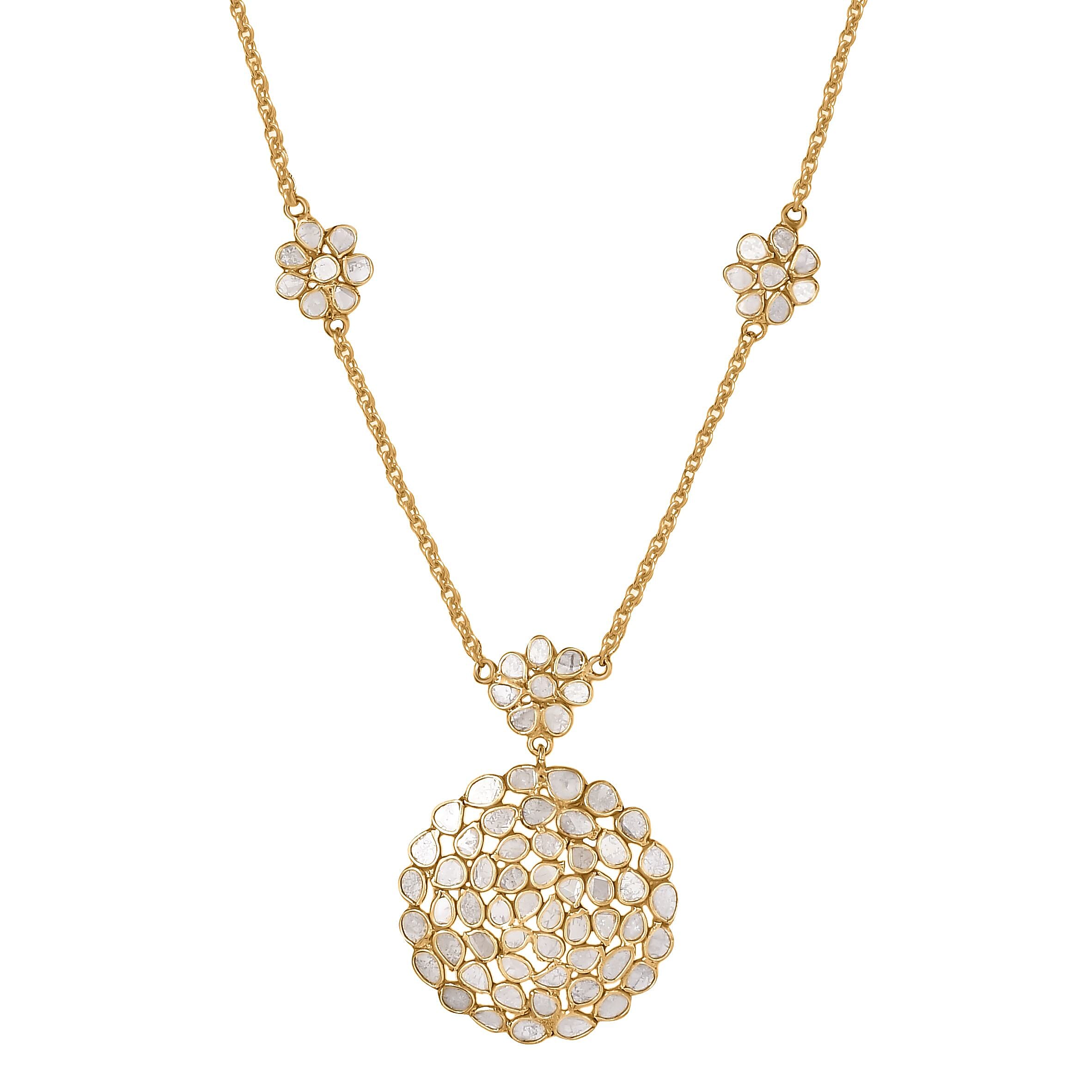 Polki Diamond 3.00 ctw Royal Medallion Necklace in 18K Vermeil Yellow Gold Over Sterling Silver 20 Inches