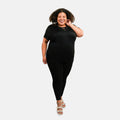 Tamsy Black Cross Front Slub Knit T-shirt - One Size Missy - Sticky add to cart bar