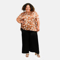 Tamsy Golden Floral Digitally Printed 2 Piece Satin Pant and Blouse Set - One Size Fits Most - Sticky add to cart bar
