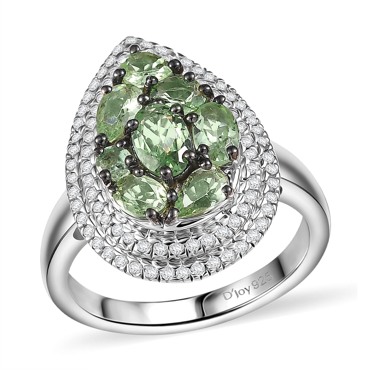 D'Joy Premium Ouro Fino Rubellite, White Zircon Ring in Rhodium Over Sterling Silver (Size 10.0) 3.00 ctw
