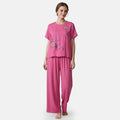 Rose Floral Linen Feel 2pcs Pajama Set - One Size Fits Most - Sticky add to cart bar