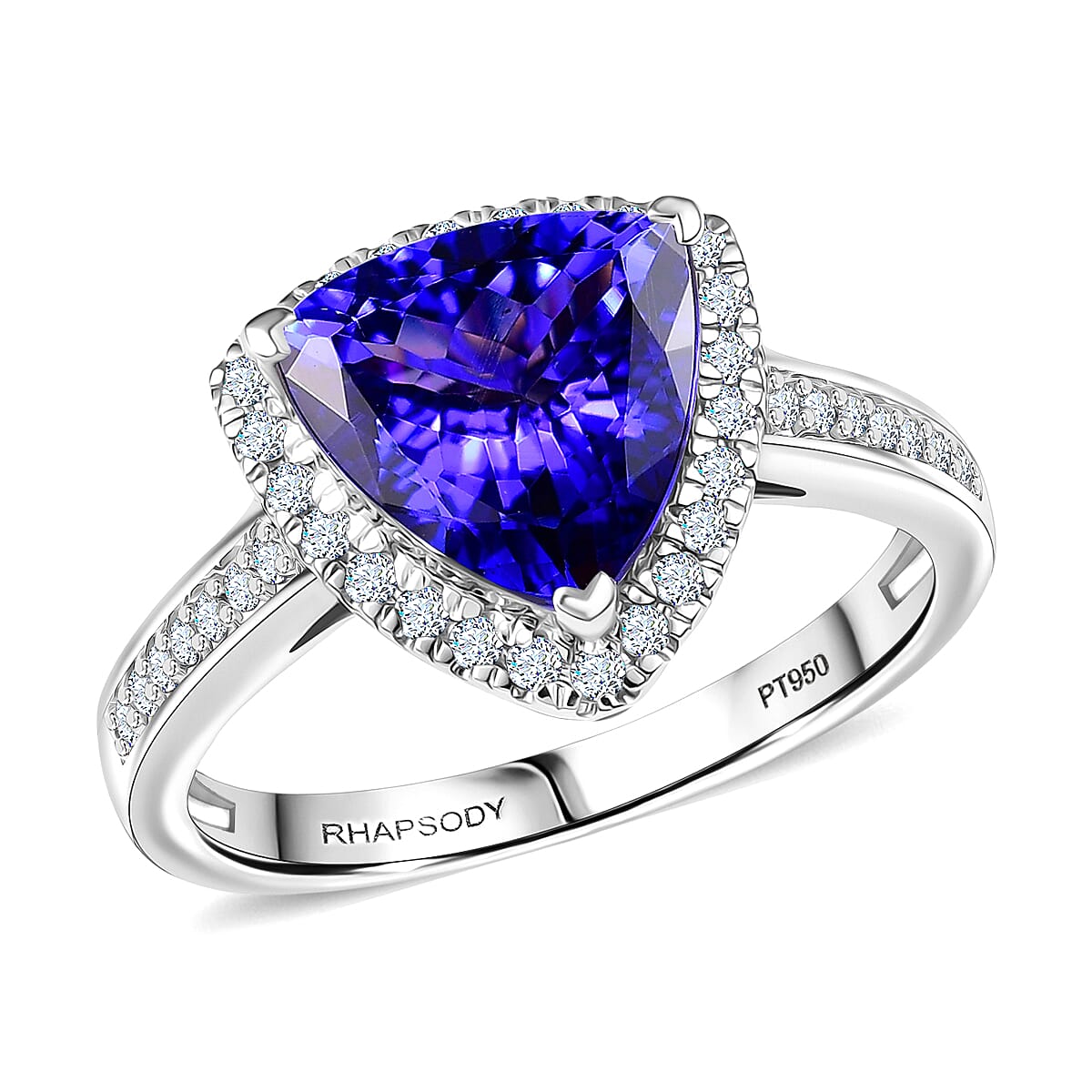 Certified & Appraised Rhapsody AAAA Tanzanite and E-F VS Diamond 4.22 ctw Ring in 950 Platinum 7.57 Grams