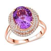 AAA Rose De France Amethyst and White Zircon 6.25 ctw Ring in Vermeil Rose Gold Over Sterling Silver