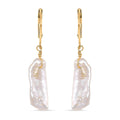 White Keshi Pearl Earrings in 14K Yellow Gold Over Stainless Steel - Sticky add to cart bar