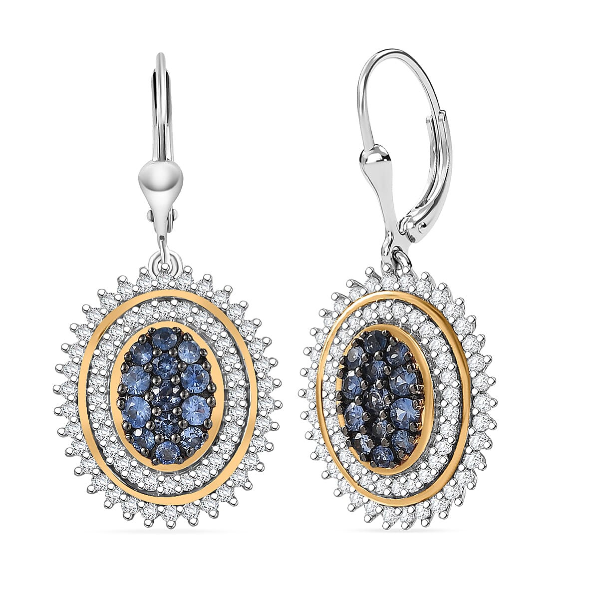 D'Joy Ceylon Sapphire and Moissanite 2.65 ctw Earrings in 18K Vermeil YG and Rhodium Over Sterling Silver