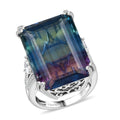 D'Joy Bi Color Fluorite and Moissanite 36.90 ctw Art Deco Ring in Rhodium Over Sterling Silver (Del. in 10-12 Days) - Sticky add to cart bar