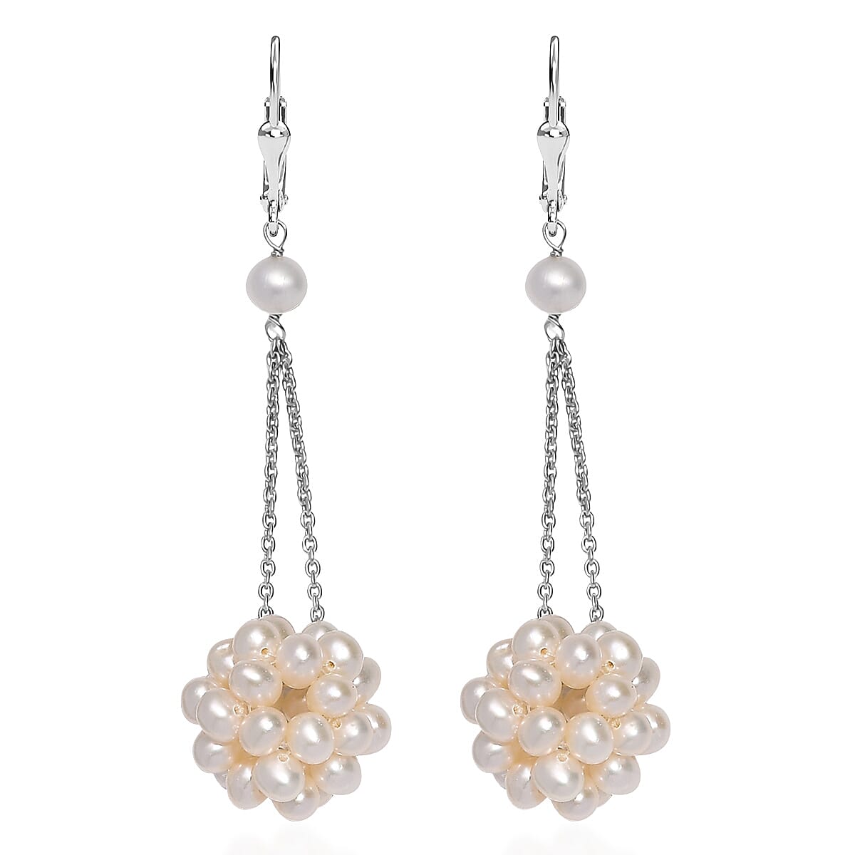 Freshwater Pearl Floral Earrings in Rhodium Over Sterling Silver