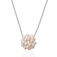 Freshwater Pearl Floral Necklace in Rhodium Over Sterling Silver 20 Inches