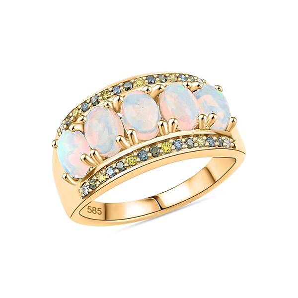 AAA Ethiopian Welo Opal and Multi Diamond 1.90 ctw Ring in 14K Yellow Gold (Size 10.0)