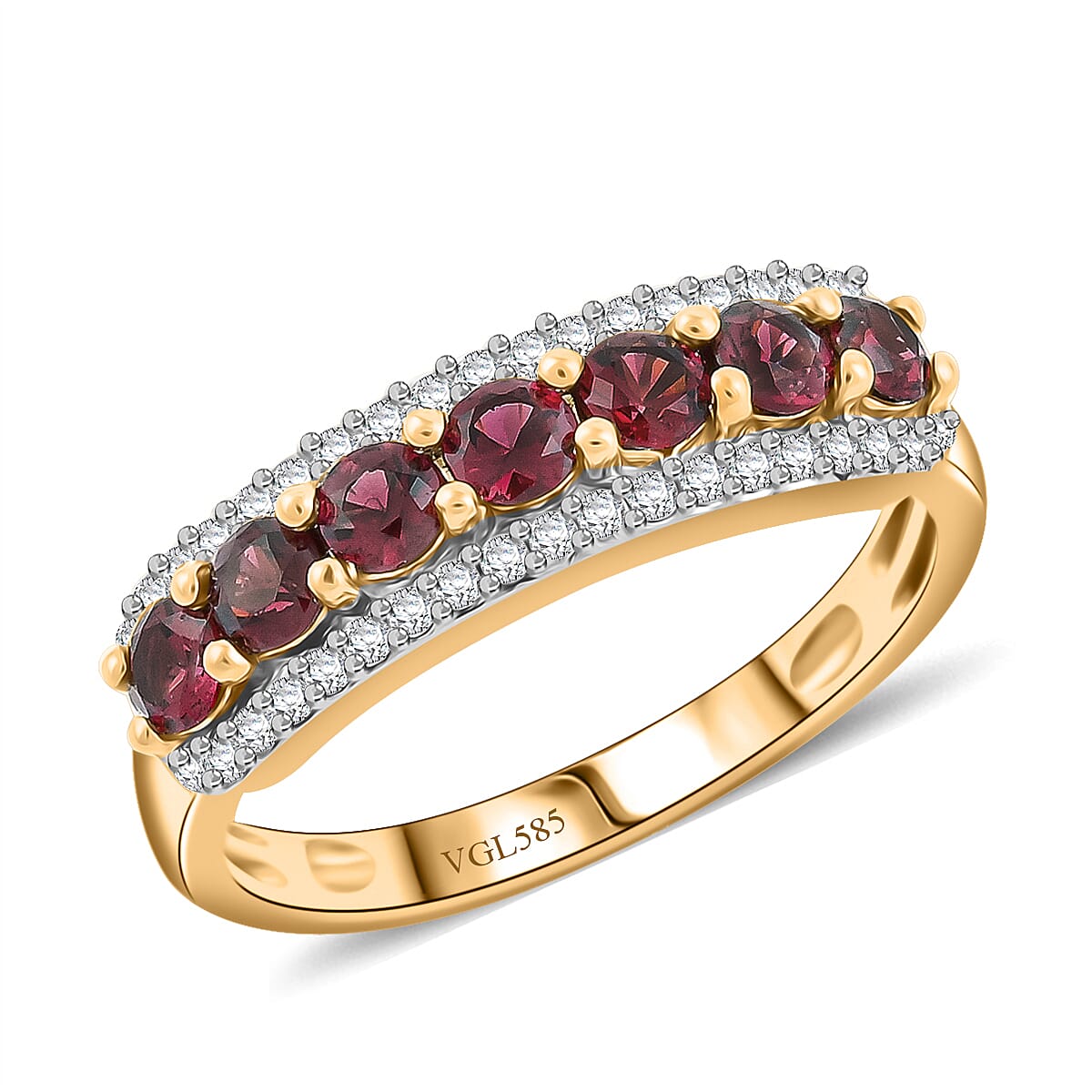 14K Yellow Gold AAA Kuh-i-Lal Red Spinel, White Zircon Ring (Size 10.0) 1.20 ctw