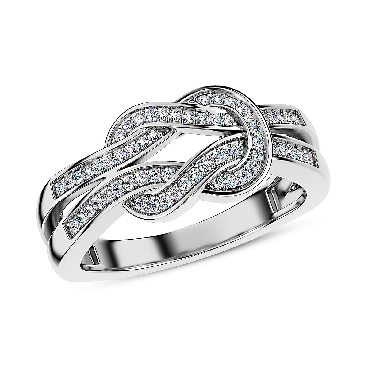 D'Joy White Diamond Fancy Ring in Rhodium Over Sterling Silver (Size 10.0) 0.25 ctw