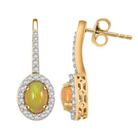 AAA Ethiopian Welo Opal and White Diamond SI 2.50 ctw Earrings in 14K Yellow Gold