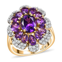 GP African Amethyst, Multi Gemstone Cluster Ring in 18K Vermeil YG Over Sterling Silver (Size 10.0) 4.90 ctw