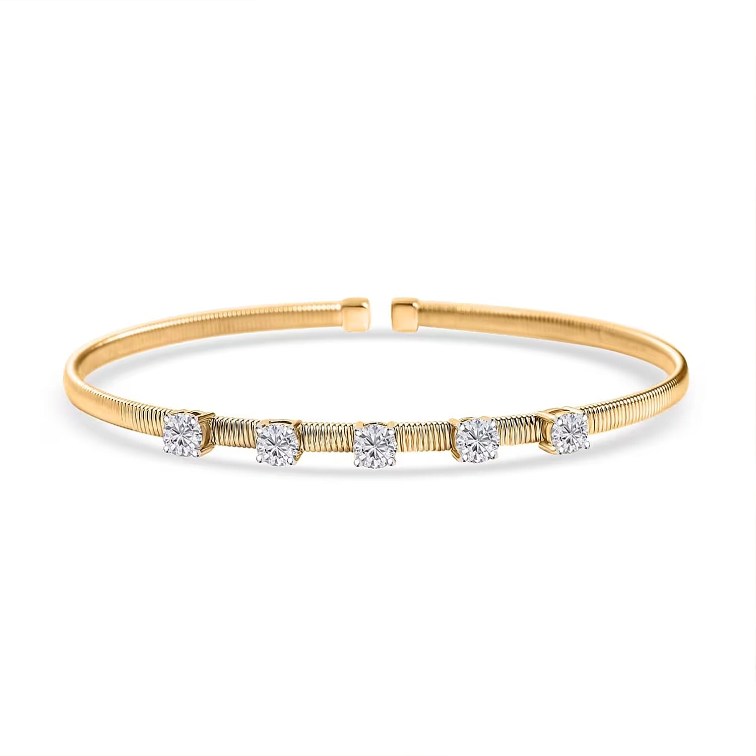 Luxuriant Lab Grown Diamond E-F VS 1.50 ctw Cuff Bracelet in 10K Yellow Gold (7.25 In)