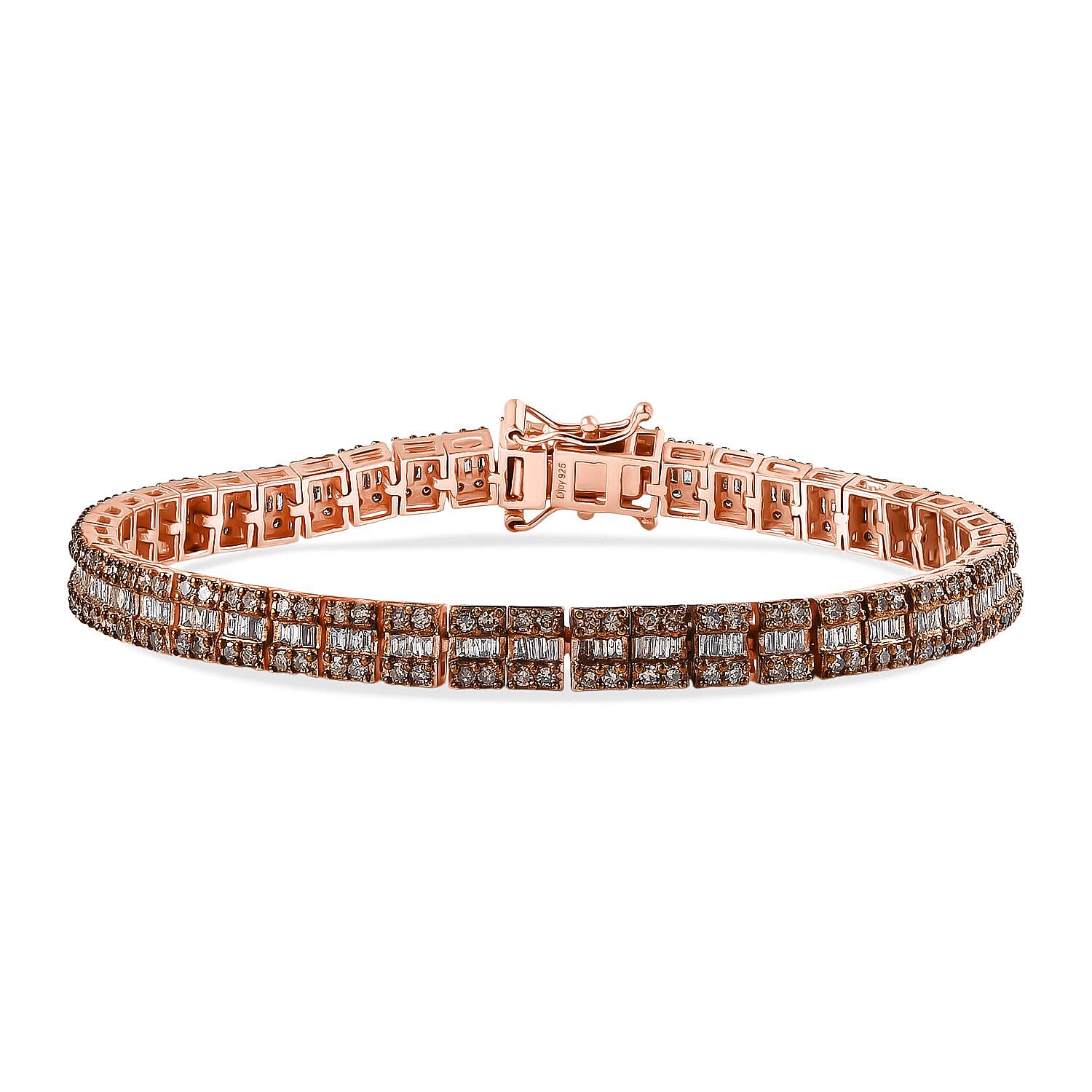 D'Joy Natural Champagne Diamond Fancy Bracelet in 18K Vermeil RG Over Sterling Silver (7.25 In) 2.65 ctw