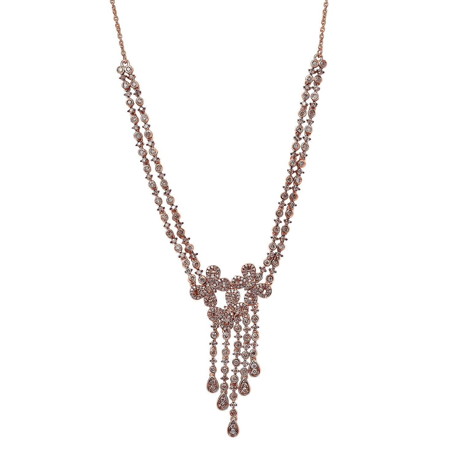 D'Joy Natural Champagne Diamond 3.00 ctw Butterfly Necklace in 18K Vermeil Rose Gold Over Sterling Silver 18 Inches