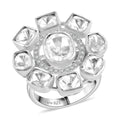D'Joy Polki Moissanite Floral Ring in Rhodium Over Sterling Silver (Size 10.0) 3.70 ctw - Sticky add to cart bar