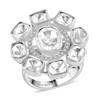 D'Joy Polki Moissanite Floral Ring in Rhodium Over Sterling Silver (Size 10.0) 3.70 ctw