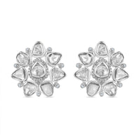 D'Joy Polki Moissanite 3.85 ctw Stud Earrings in Rhodium Over Sterling Silver