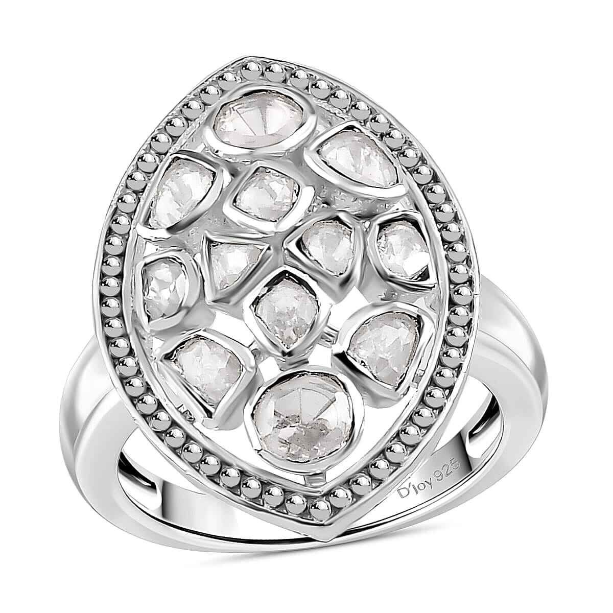D'Joy Polki Moissanite 3.00 ctw Ring in Rhodium Over Sterling Silver