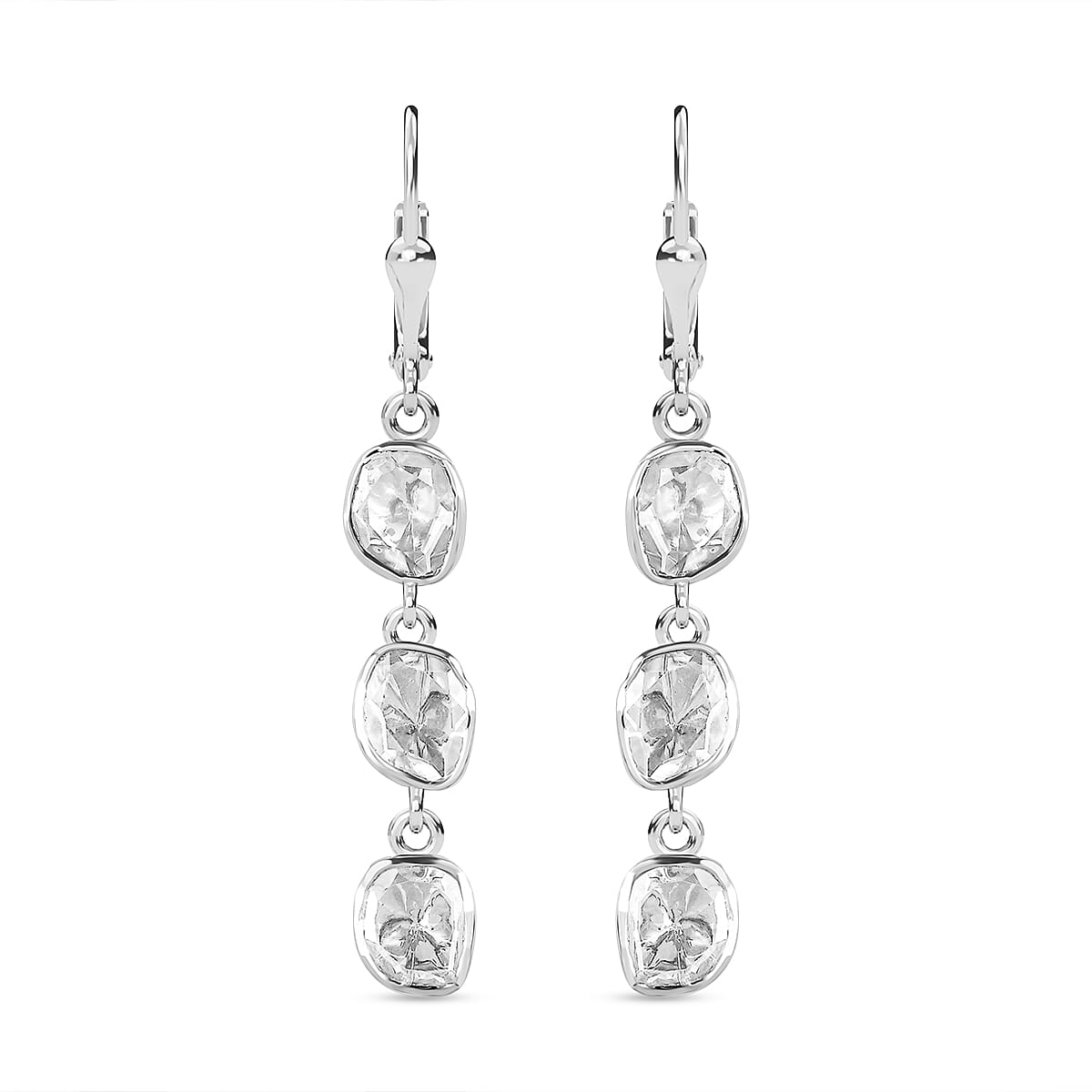 D'Joy Polki Moissanite 1.50 ctw Earrings in Rhodium Over Sterling Silver