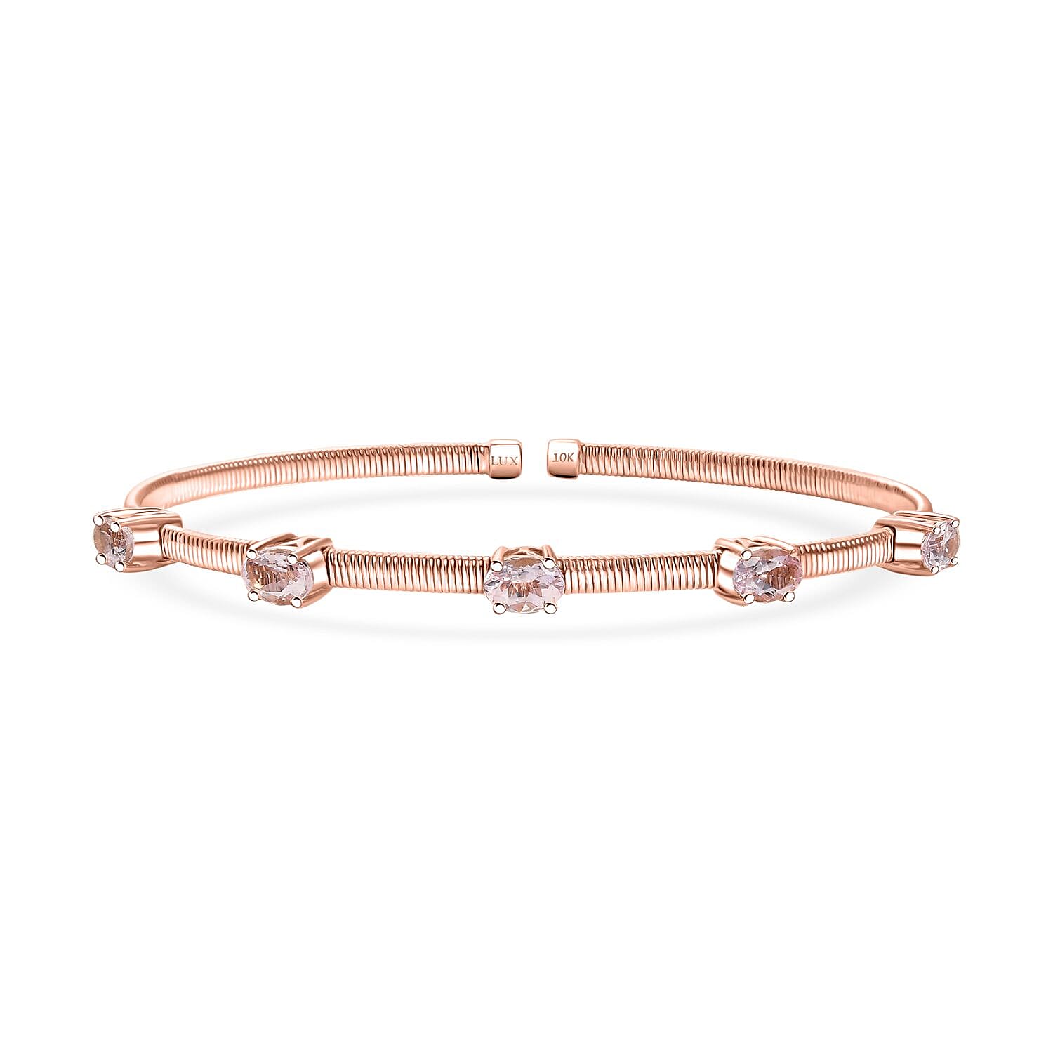 Luxoro AAA Pink Morganite 2.25 ctw Adjustable Bangle Bracelet in 10K Rose Gold 4.22 Grams