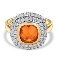 Crimson Fire Opal and Moissanite Ring in 18K Vermeil YG Over Sterling Silver (Size 10.0) 2.64 ctw