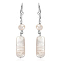White Freshwater Pearl Dangle Earrings in Rhodium Over Sterling Silver - Sticky add to cart bar
