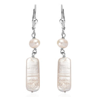 White Freshwater Pearl Dangle Earrings in Rhodium Over Sterling Silver