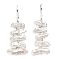 White Freshwater Pearl Fancy Earrings in Rhodium Over Sterling Silver