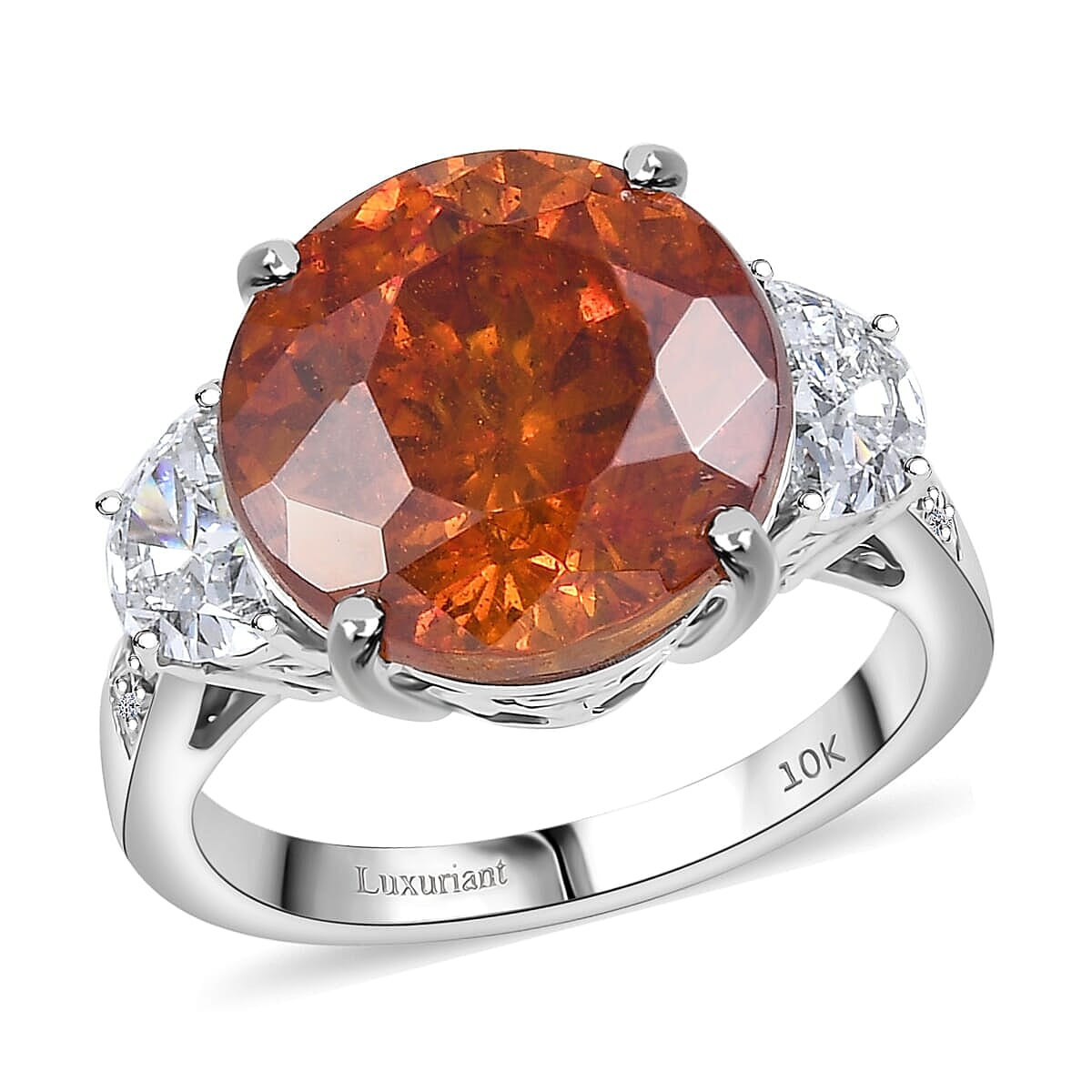 Premium Picos Altos Sphalerite and E-F VS Luxuriant Lab Grown Diamond 12.35 ctw Ring in 10K White Gold (Size 7.0)