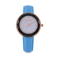 Strada Japanese Movement Simulated MOP Carved Dial Watch With Black Faux Leather (39.8mm)
