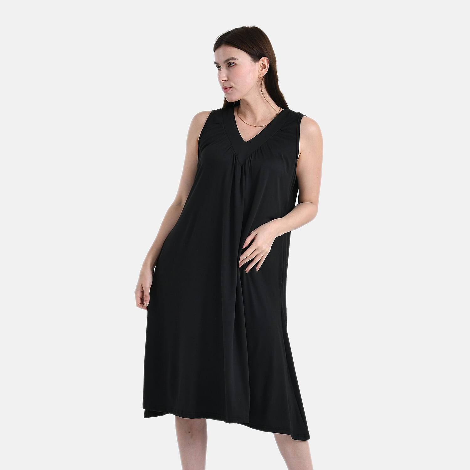 Black Polyester Sleeveless Midi Lounge Dress - One Size Fits Most