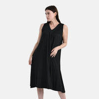 Black Polyester Sleeveless Midi Lounge Dress - One Size Fits Most