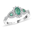 D'Joy Premium Kagem Zambian Emerald and Moissanite 1.00 ctw Eternal Love Ring in Rhodium Over Sterling Silver (Size 10.0) - Sticky add to cart bar