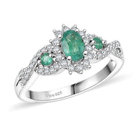 D'Joy Premium Kagem Zambian Emerald and Moissanite 1.00 ctw Eternal Love Ring in Rhodium Over Sterling Silver (Size 10.0)