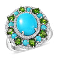 D'Joy Premium Sleeping Beauty Turquoise and Multi Gemstone 5.35 ctw Ring in Rhodium Over Sterling Silver (Size 10.0) - Sticky add to cart bar