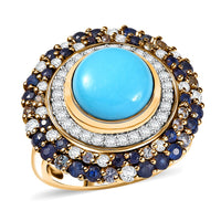 D'Joy Premium Sleeping Beauty Turquoise and Multi Gemstone 5.70 ctw Ring in 18K Vermeil Yellow Gold Over Sterling Silver (Size 10.0)