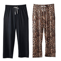 Set of 2 Black and Leopard Print Pajama Pant - One Size Fits Most