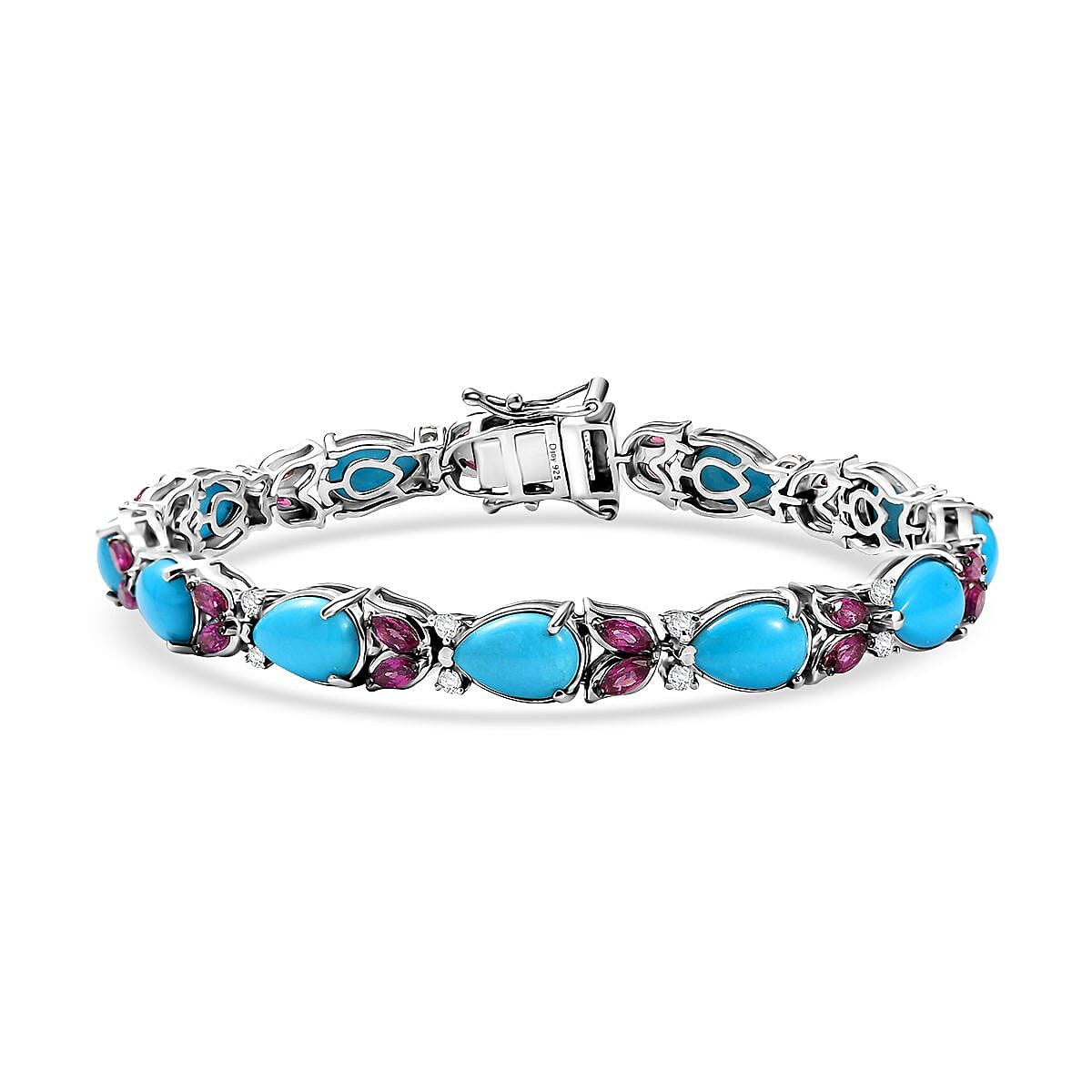 Epic Deal D'Joy Premium Sleeping Beauty Turquoise, Multi Gemstone Bracelet in Rhodium Over Sterling Silver (7.25 In) 16.70 ctw