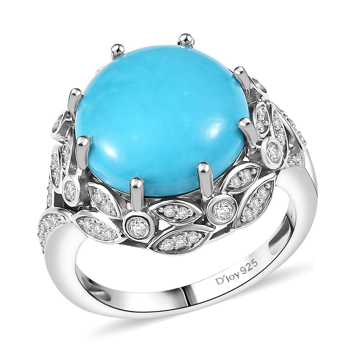 D'Joy Premium Sleeping Beauty Turquoise and Moissanite 7.15 ctw Ring in Rhodium Over Sterling Silver (Size 10.0)