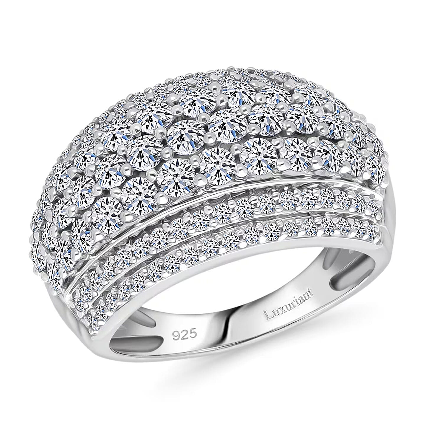 Luxuriant Lab Grown Diamond G-H SI 2.00 ctw Five Row Cocktail Ring in Rhodium Over Sterling Silver (Size 10.0)