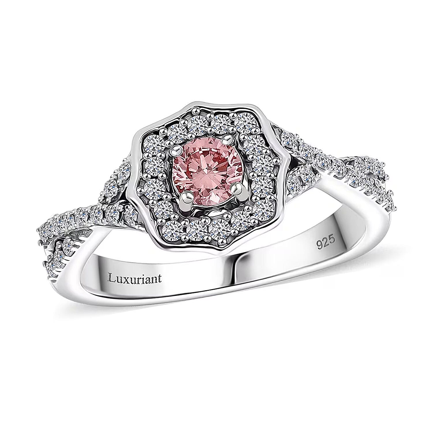 Luxuriant Lab Grown Pink Diamond, Lab Grown Diamond E-F VS 0.50 ctw Ring in Rhodium Over Sterling Silver (Size 10.0)