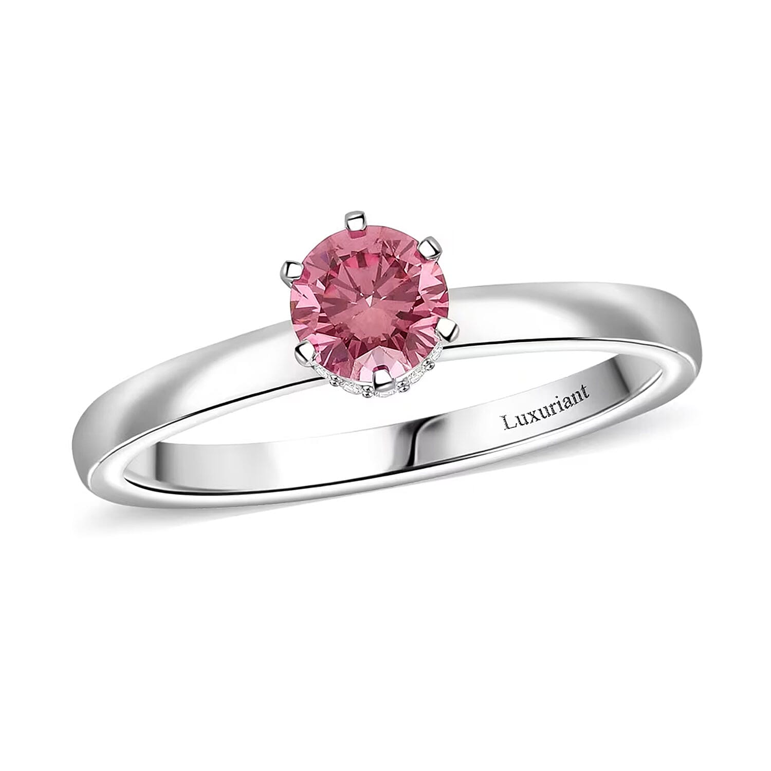 Luxuriant Lab Grown Pink and White Diamond VS 0.55 ctw Ring in Rhodium Over Sterling Silver (Size 8.0)