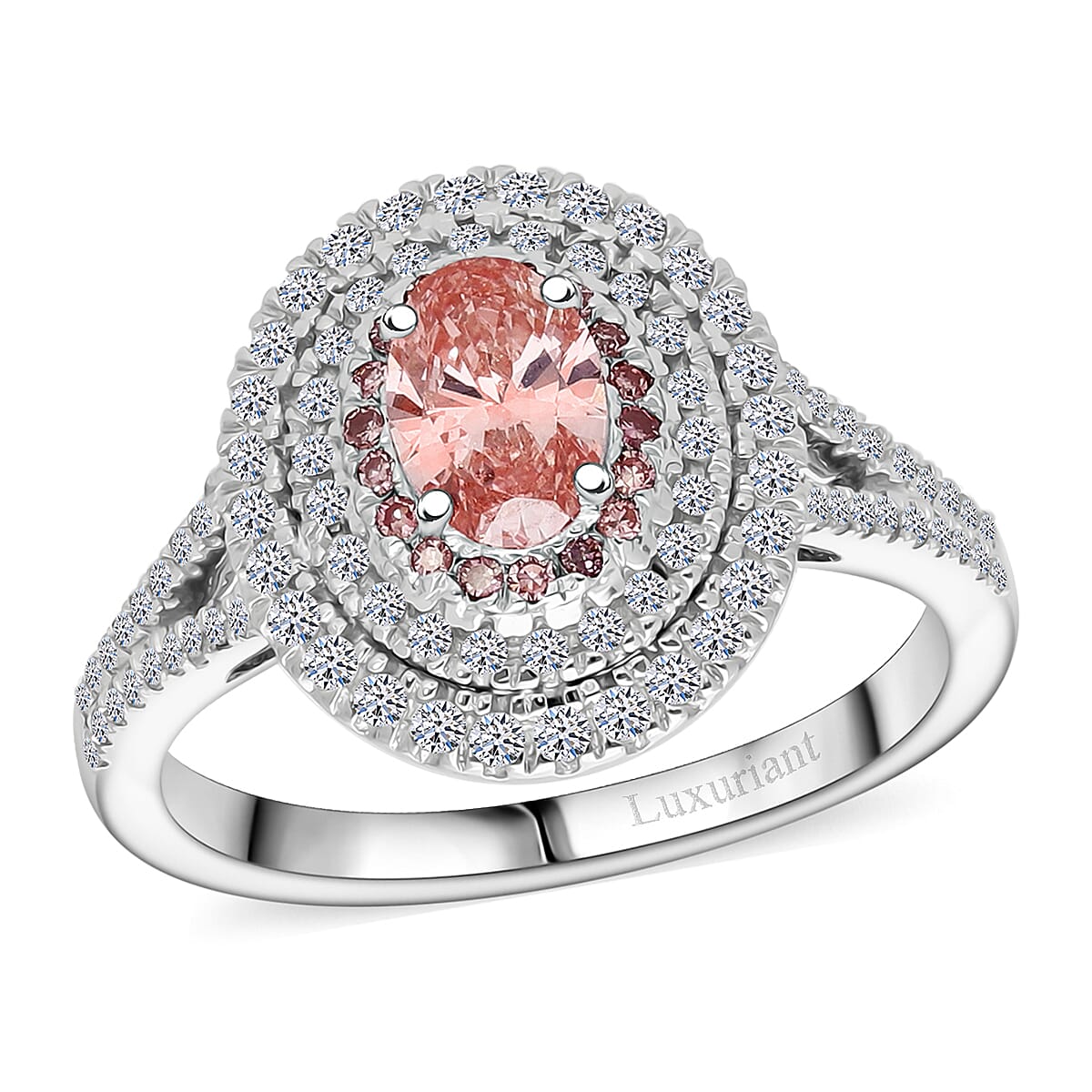 Luxuriant Lab Grown Pink Diamond (IR) (VS) and Lab Grown Diamond VS 1.00 ctw Rose Radiance Ring in Rhodium Over Sterling Silver
