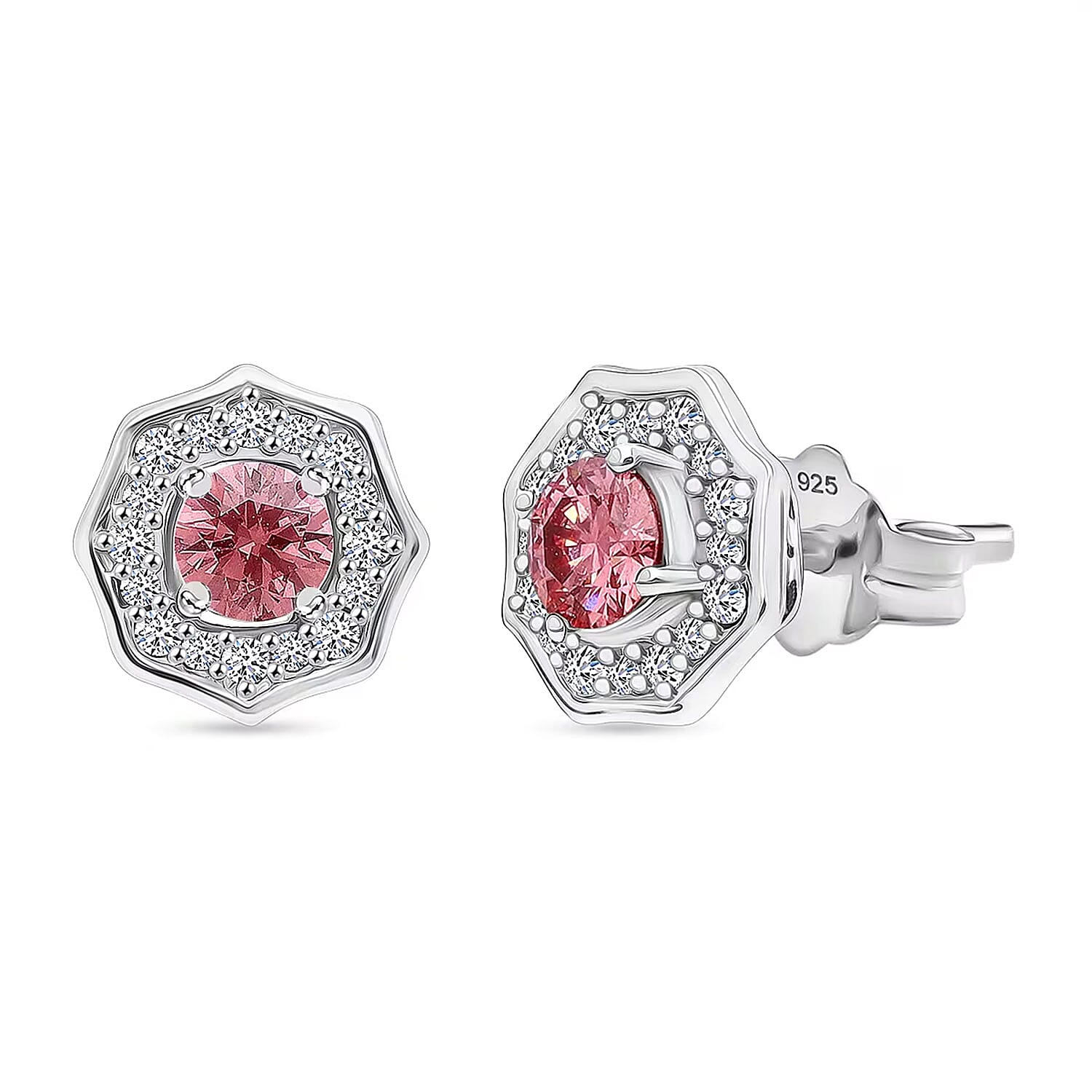 Luxuriant Lab Grown Pink Diamond (IR) (VS) and Lab Grown Diamond 0.70 ctw Art Deco Earrings in Rhodium Over Sterling Silver