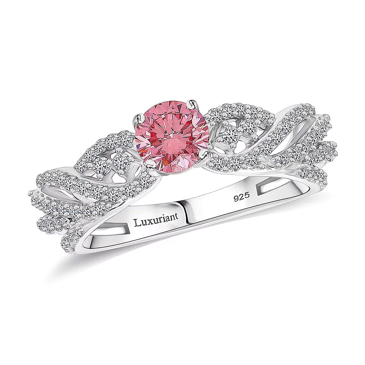 Luxuriant Lab Grown Pink and White Diamond (VS) Ring in Rhodium Over Sterling Silver (Size 6.0) 1.00 ctw